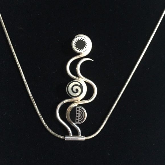 MODERNIST Sterling Silver Enamel Double Side Slidi - Picture 5 of 8